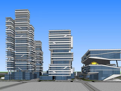 Modern High Rise Office Building With Glass Facade Unique Design And Multiple Towers 3d model