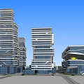 Modern High Rise Office Building With Glass Facade Unique Design And Multiple Towers