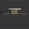 Round Marble Top Table With Four Rattan Chairs And Metal Frames