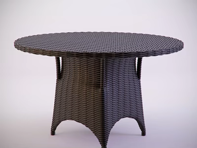 Brown Wicker Round Coffee Table With Woven Texture And Curved Legs 3d model