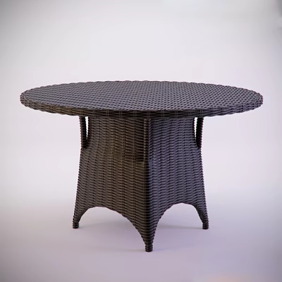 Brown Wicker Round Coffee Table With Woven Texture And Curved Legs 3d model
