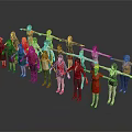 Diverse Cartoon Characters Holding Hands Standing In A Row With Gray Background And Floor Reflection