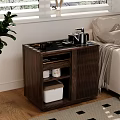 Wooden Side Table With Storage Shelves Teapot And Cups Near Sofa In Living Room