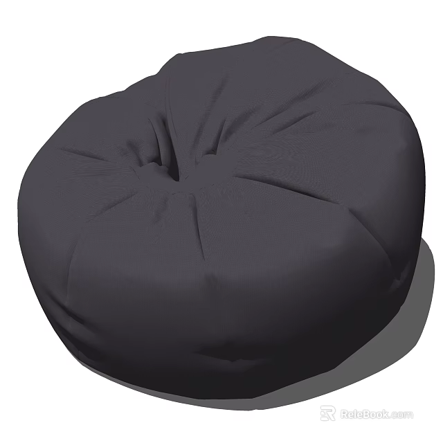 Black Round Fabric Bean Bag Chair With Comfortable Pleated Design For Living Room 3d model 