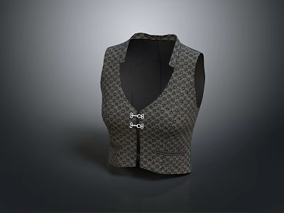 Stylish Patterned Sleeveless Vest With V Neck Buttons And Pockets 3d model