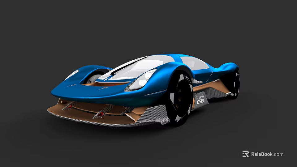Blue Concept Sports Car With Sleek Aerodynamic Body And Large Alloy Wheels 3d model 