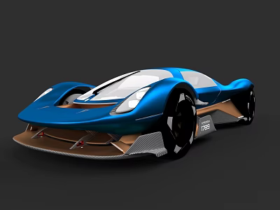Blue Concept Sports Car With Sleek Aerodynamic Body And Large Alloy Wheels 3d model