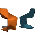 Stylish Modern Curved Design Leisure Chairs In Orange And Blue Colors