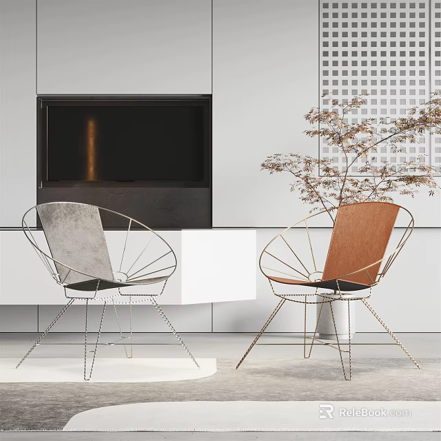 Modern Living Room Leisure Chairs With Gray And Brown Upholstery And Metal Frame 3d model 