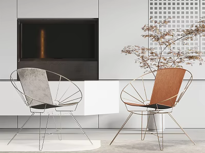 Modern Living Room Leisure Chairs With Gray And Brown Upholstery And Metal Frame 3d model