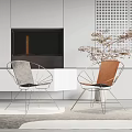 Modern Living Room Leisure Chairs With Gray And Brown Upholstery And Metal Frame