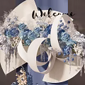 Welcome Sign Decorative Arrangement With Blue And White Flowers And Elegant Design
