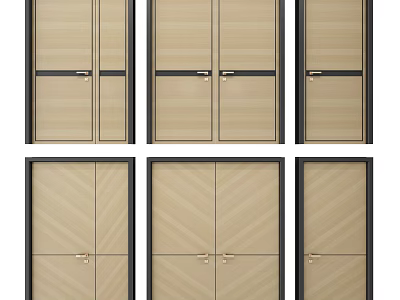 Modern Wooden Double Doors With Black Frames And Various Wood Grain Styles 3d model