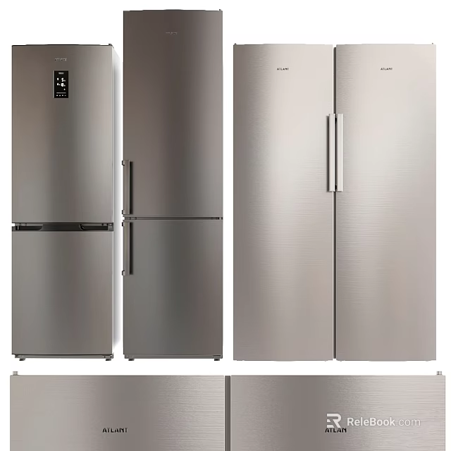 Stainless Steel Refrigerators Modern Kitchen Appliances With Double Door And Side By Side Design 3d model 