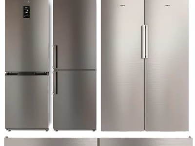 Stainless Steel Refrigerators Modern Kitchen Appliances With Double Door And Side By Side Design 3d model