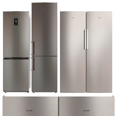 Stainless Steel Refrigerators Modern Kitchen Appliances With Double Door And Side By Side Design 3d model
