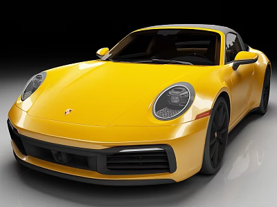 Yellow Porsche Sports Car With Sleek Yellow Body And Stylish Headlights Design 3d model