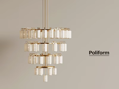 Elegant Modern Multi-tiered Glass Chandelier With Transparent Shades And Metal Frame Design 3d model
