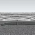 White Modern Public Bench With Perforated Striped Design Under Cloudy Sky On Gray Gravel Ground