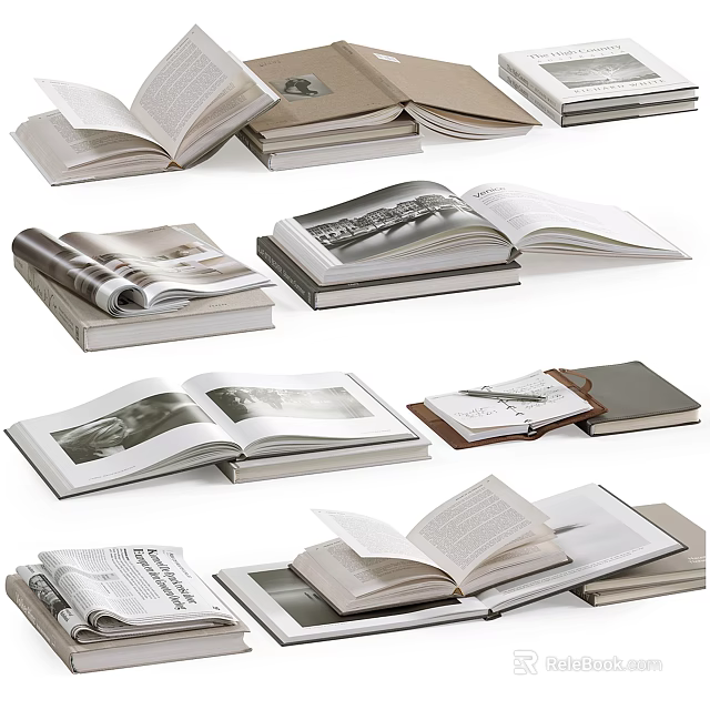 Assorted Open Books And Magazines Collection With Diverse Covers And Pages 3d model 