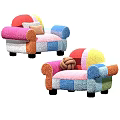 Colorful Single Sofa With Knitted Patchwork Pillow And Decorative Ball 3d model