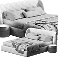 Modern Double Bed With Multiple Color Options Soft Pillows Cozy Blanket and Round Nightstand