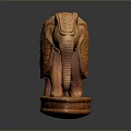 Traditional Wooden Elephant Sculpture With Intricate Carvings And Decorative Base
