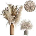 Natural Dried Flower Decorative Ornament Set With Pampas Grass And Beige Vases For Home Decor