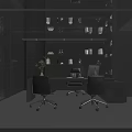 Modern Black Office Interior With Large Windows Marble Coffee Table And Plants
