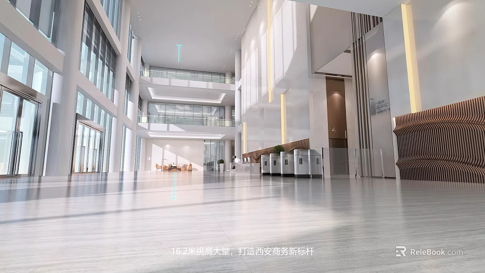 Modern Hotel Lobby Interior With Spacious Design Bright Lighting And Reception Desk 3d model 