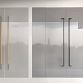 Modern Glass Doors With Gold And Black Handles And City View Background