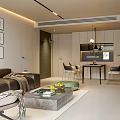 Modern Living Dining Room Interior With Sofa Coffee Table Framed Wall Art Floor Lamp And Plant