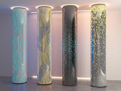 Modern Interior Columns With Colorful Dot Wavy Patterns And Illuminated Lighting Design 3d model
