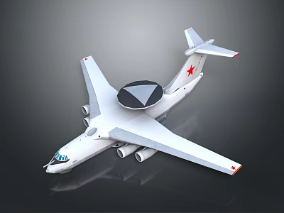 White Military Aircraft With Radar Dome And Red Star Emblem 3d model