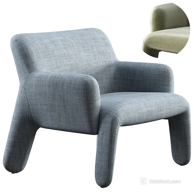 Modern Gray Upholstered Accent Chair With Armrest And Unique Leg Design 3d model 