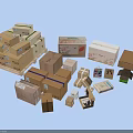 Household Items Packaged in Various Cardboard Boxes and Packages With Different Sizes and Colors