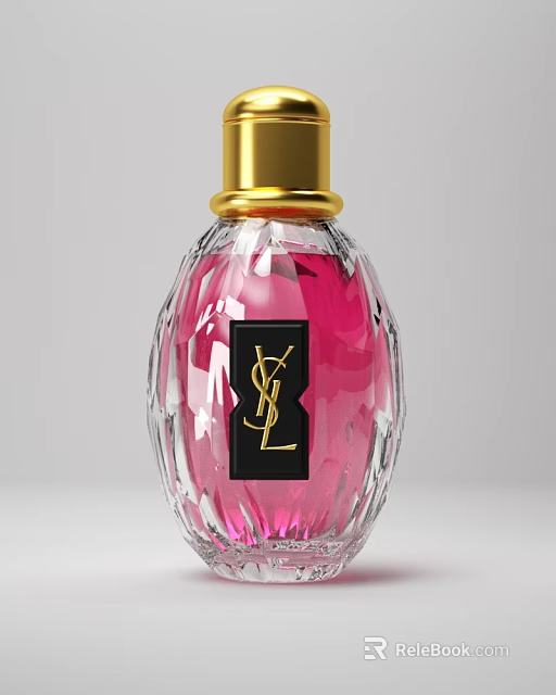 YSL Perfume Bottle With Transparent Design Pink Liquid Gold Cap And Black Label 3d model 