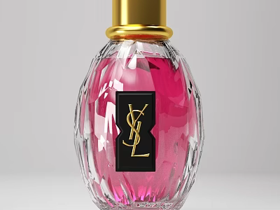 YSL Perfume Bottle With Transparent Design Pink Liquid Gold Cap And Black Label 3d model