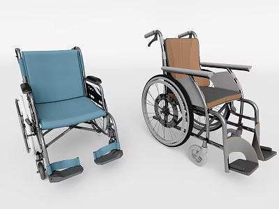 Medical Equipment Wheelchairs With Blue And Brown Seats For Mobility Support 3d model
