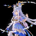 Game Anime Character With Silver White Hair Blue Eyes Star Moon Magic Staff Glowing Rings