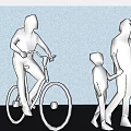 Two Men One Riding Bicycle And Another Holding Little Boy's Hand Walking Together