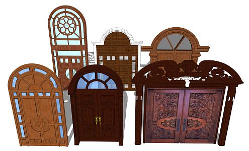 European-style double-door solid wood door 3d model