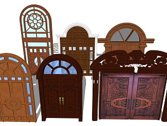 European-style double-door solid wood door 3d model