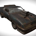 Rusty Vintage Muscle Car Modified With Hood Mounted Supercharger And Worn Exterior Design
