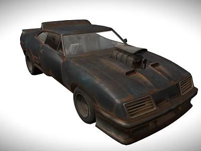 Rusty Vintage Muscle Car Modified With Hood Mounted Supercharger And Worn Exterior Design 3d model