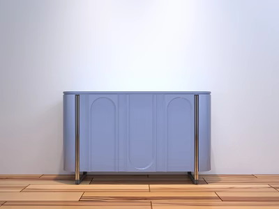 Light Purple Side Cabinet With Curved Door Panels And Metal Legs Against White Wall 3d model