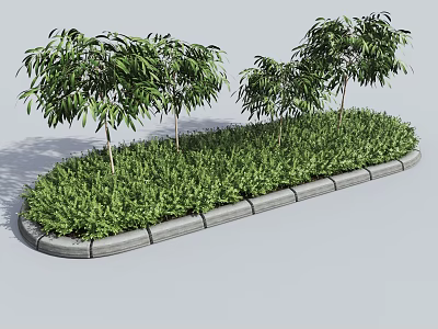 Lush Green Bushes With Small Trees And Grass Along Gray Border 3d model