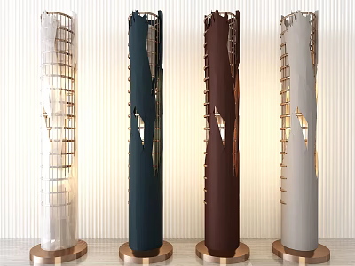 Modern Floor Lamps With Four Different Colors Sleek Design And Golden Bases 3d model
