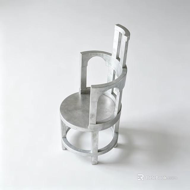 Modern Single Chair With Metal Frame Curved Armrests And Round Seat 3d model 
