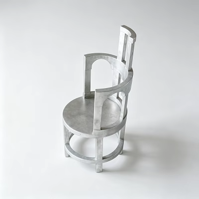 Modern Single Chair With Metal Frame Curved Armrests And Round Seat 3d model